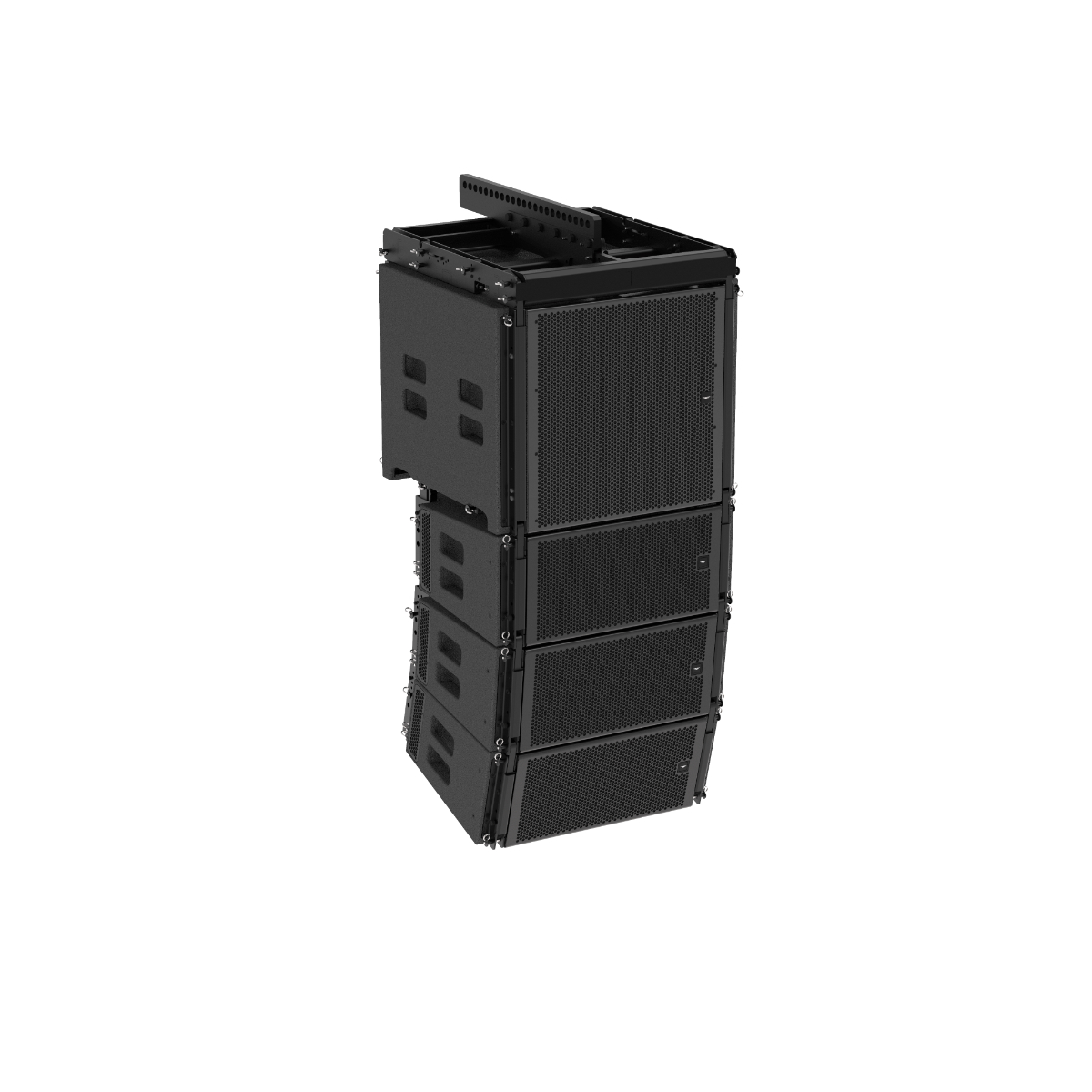 AUDIOFOCUS ELIZ 210 line array flown with 118S subwoofer